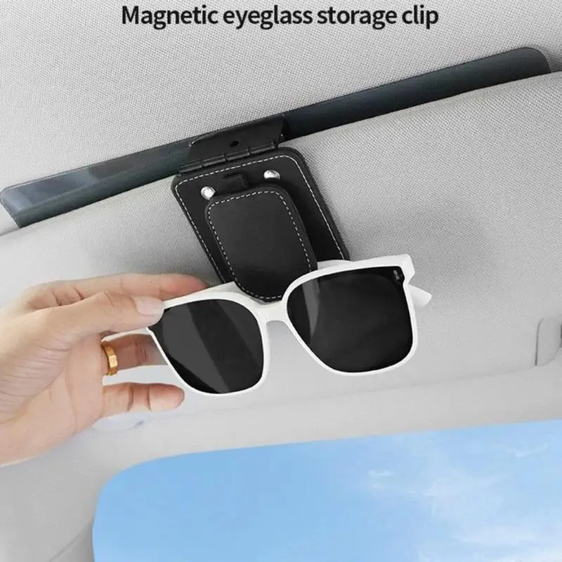 Magnetic Car Sunglasses Holder With Sun Visor Glasses Clip Eyeglasses Hanger Portable Ticket Card Clip Auto Sun Protection Cover