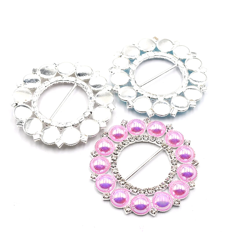 LKERAN 2 Pieces Of 59*59MM Fashionable Pearl Rhinestone Sliding Buckle, DIY Shoe Buckle, With Knot Angle, Belt Scarf Decorative