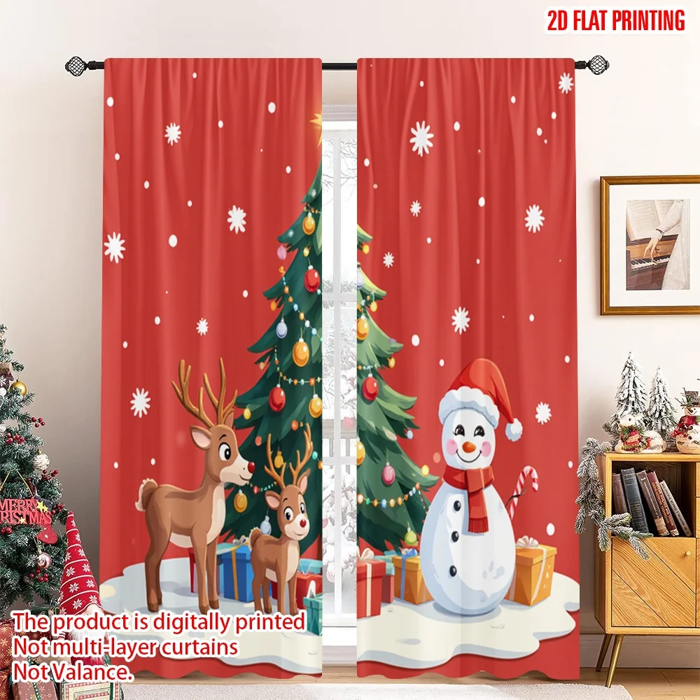 

2pcs 2D flat printing Merry Christmas Scene Curtains Cute Snowman Reindeer Christmas Tree Fabric Without Electricity 0 Use for