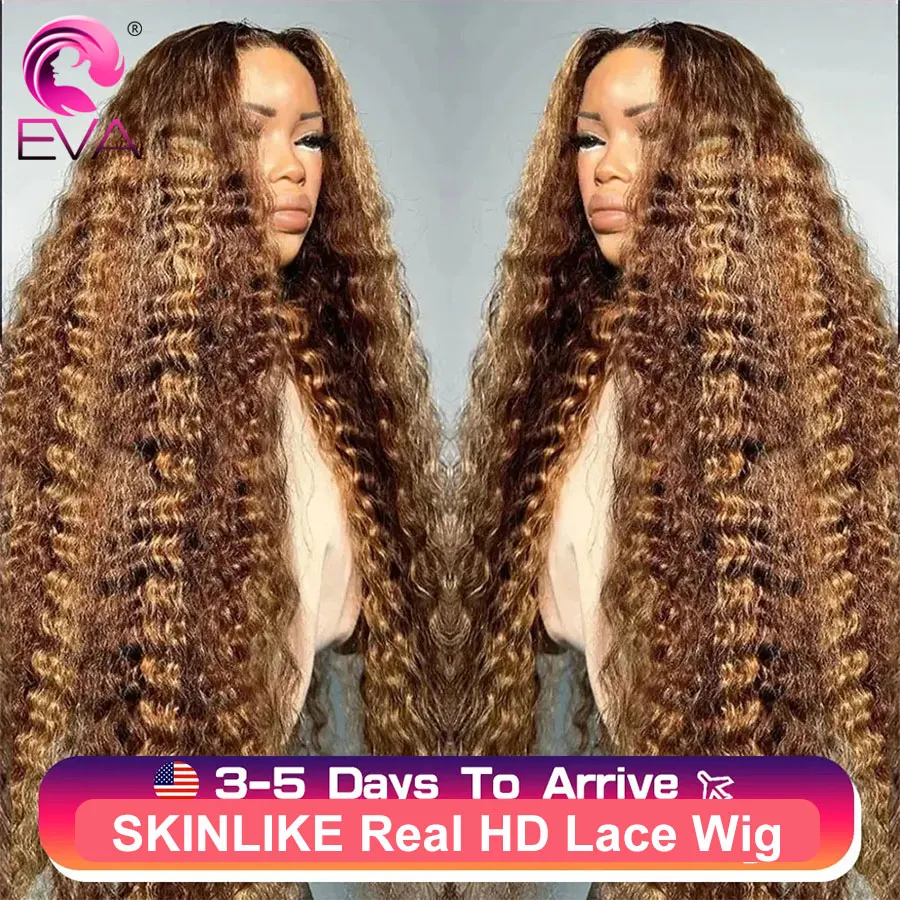 

Highlight Ombre Curly 13x6 HD Glueless Wig Human Hair Ready To Wear Bleached Knots 4/27 Deep Wave 13x4 HD Lace Frontal For Women