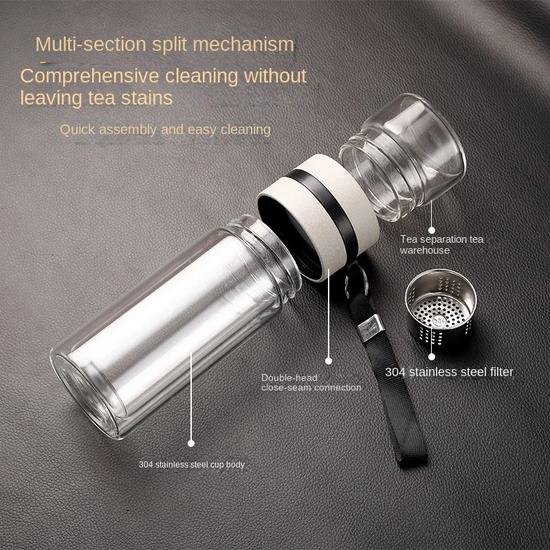 NEW Glass Bottle Double Wall Transparent Borosilicate Glass Teacup with Handle Portable Independent Tea Warehouse Drinkware