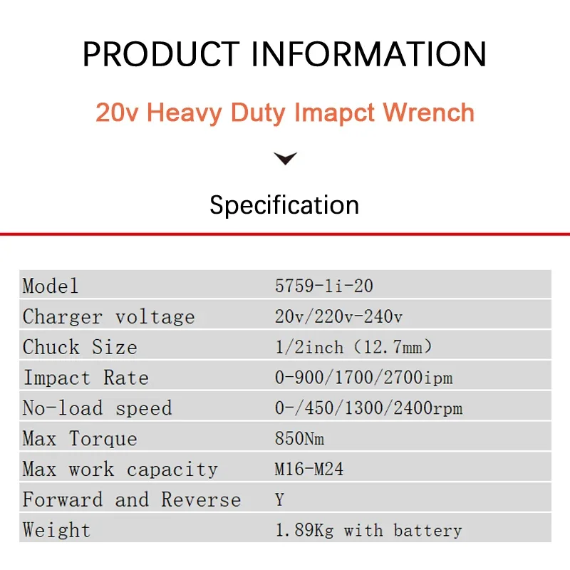 DEVON Heavy Duty Impact Wrench Brushless 5759 20v 850Nm Torque Adjustable 2400rpm 2700ipm Universal Flex Battery Platform