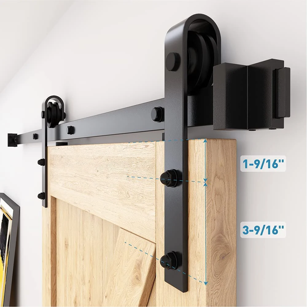 M00002 6.6ft Carbon Steel Satin Finish Interior Sliding Barn Door Hardware Kit Brass Mechanism for Home Kitchen Hall Use