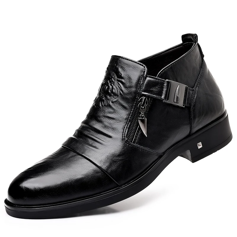 Men's Retro Lion Head Zipper Dress Shoes Office Business Loafers Lightweight Casual Ankle Boots for Men Slip on Luxury Mo-32241