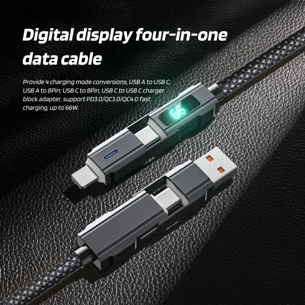 كابل USB C إلى 8pin كابل شحن شاشة البطارية 4 في 1 مع شحن سريع Pd66w لبيانات مضفرة أندرويد 100 سم للهاتف المحمول