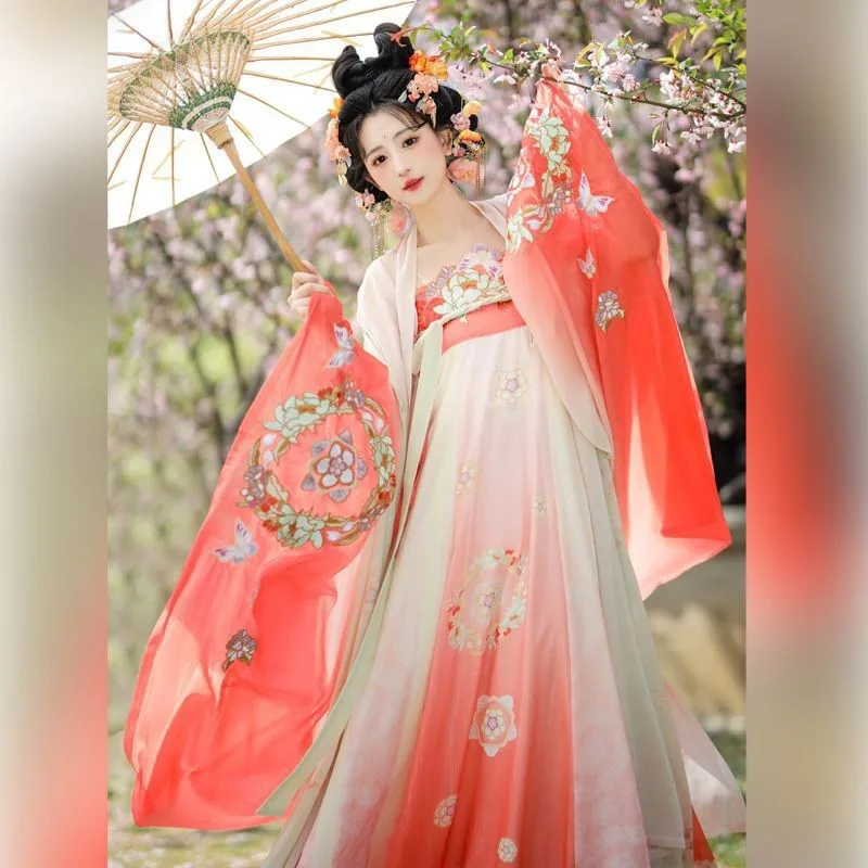 

New Adult Female Butterfly Feather Clothing Hanfu Flower Quixote Skirt Embroidered Imperial Concubine Suit