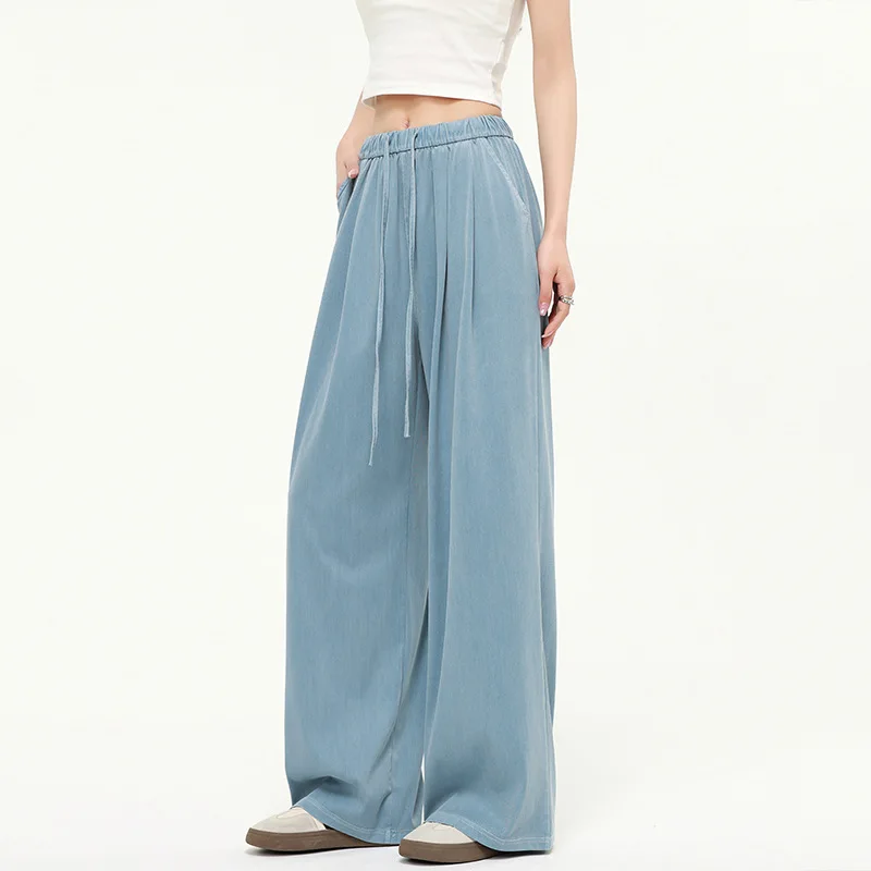 

Korean Fashion 2025 Women's Summer New Blue Jeans Straight Tube Loose and Lazy Slimming Wide Leg Pants Female Clothing