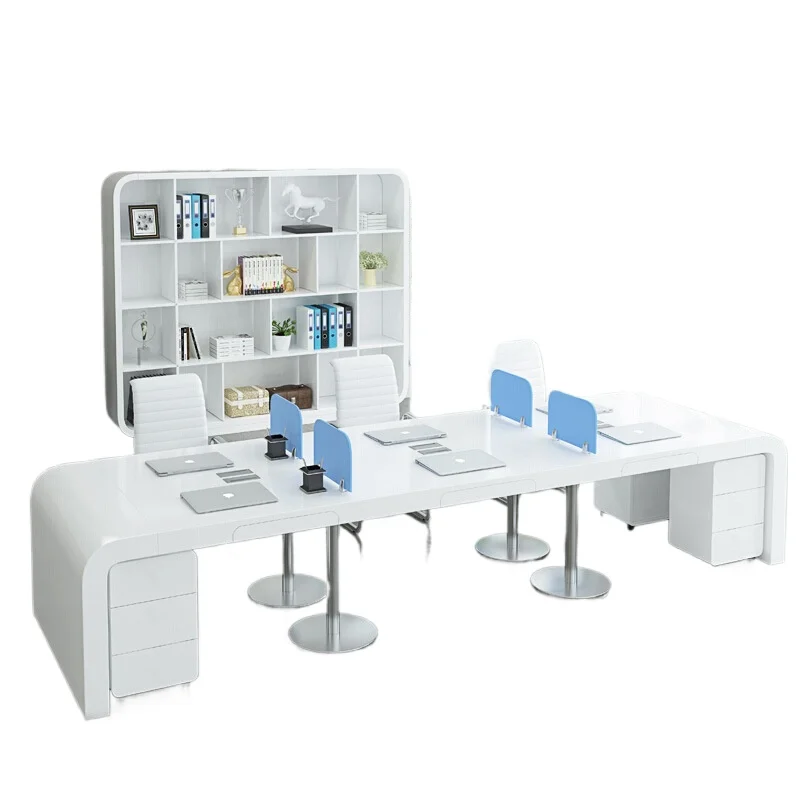 Painted office furniture 4-person staff table Simple staff 6-person office table and chair combination