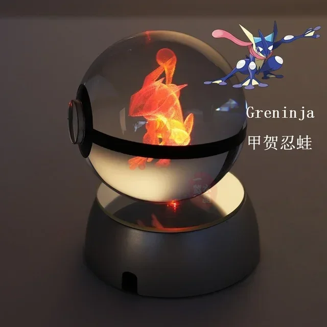 keeppley Pokemon Kristallkugel 3D Spielzeug Snorlax Mewtwo Pikachu Figuren Pokémon Gravur Modell mit LED-Licht Basis Kinder Geschenk Sammlerstück 7