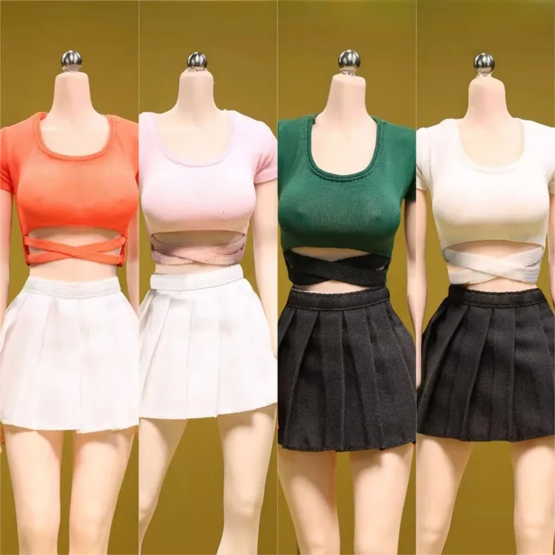 

JO24X-05 1/6 Scale Multiple Colors T-shirt Pleated Skirt Short Skirt Female Soldier Suit Model for 12inch Toy Figures Body