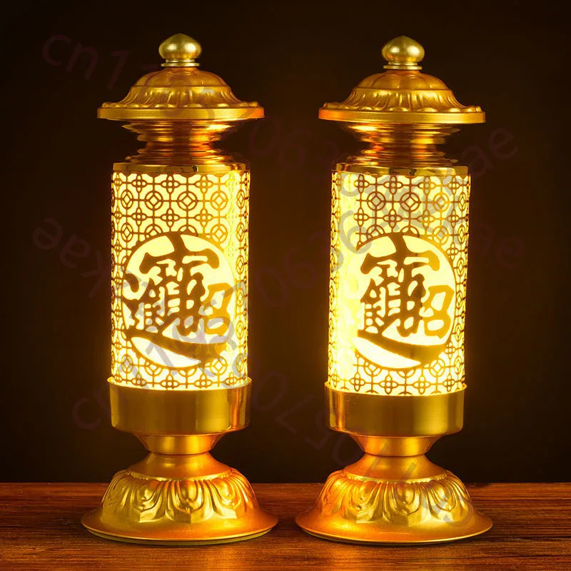 

A Pair Buddhist Lamps LED Electronic Buddhism Worship Lamps Altar Decor Light