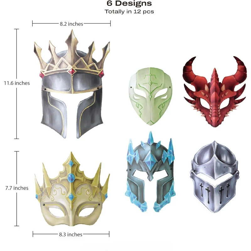 12Pcs Dragon Fantasy Masks Medieval Halloween Party Costume Favors Props Elemental Spirit Dress Up King Wizard Party Decoration