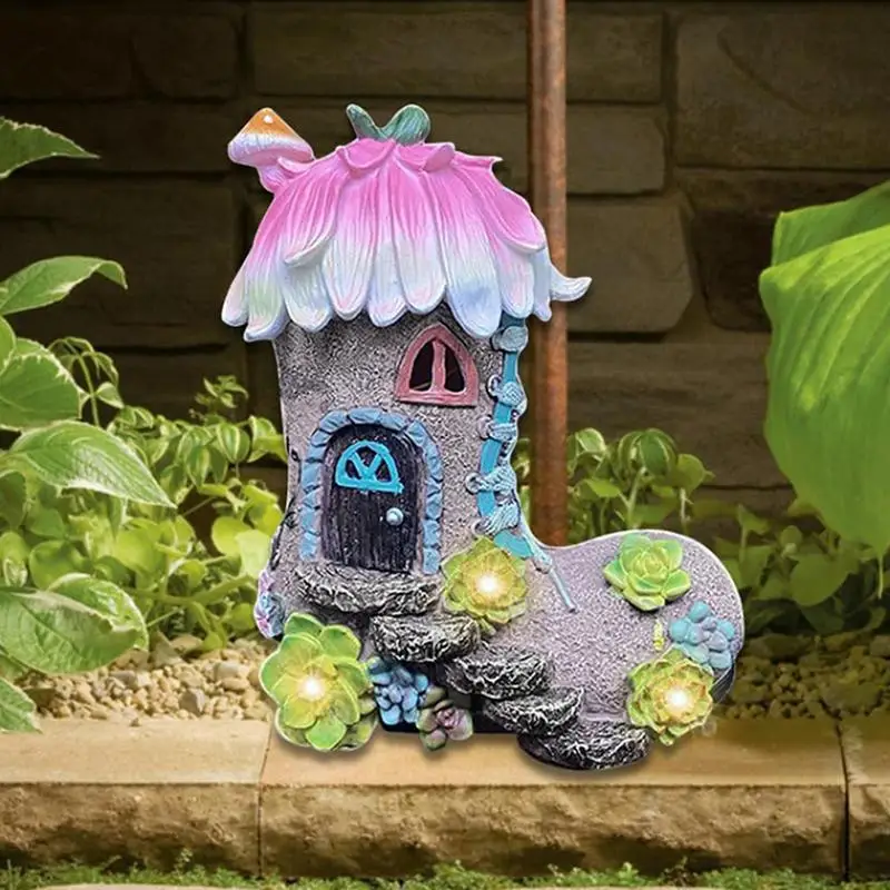 Fairy Garden House Fairy Boot House Statue For Gardens Fairy Garden Accessories Funny Garden Sculptures Outdoor Lawn Ornaments