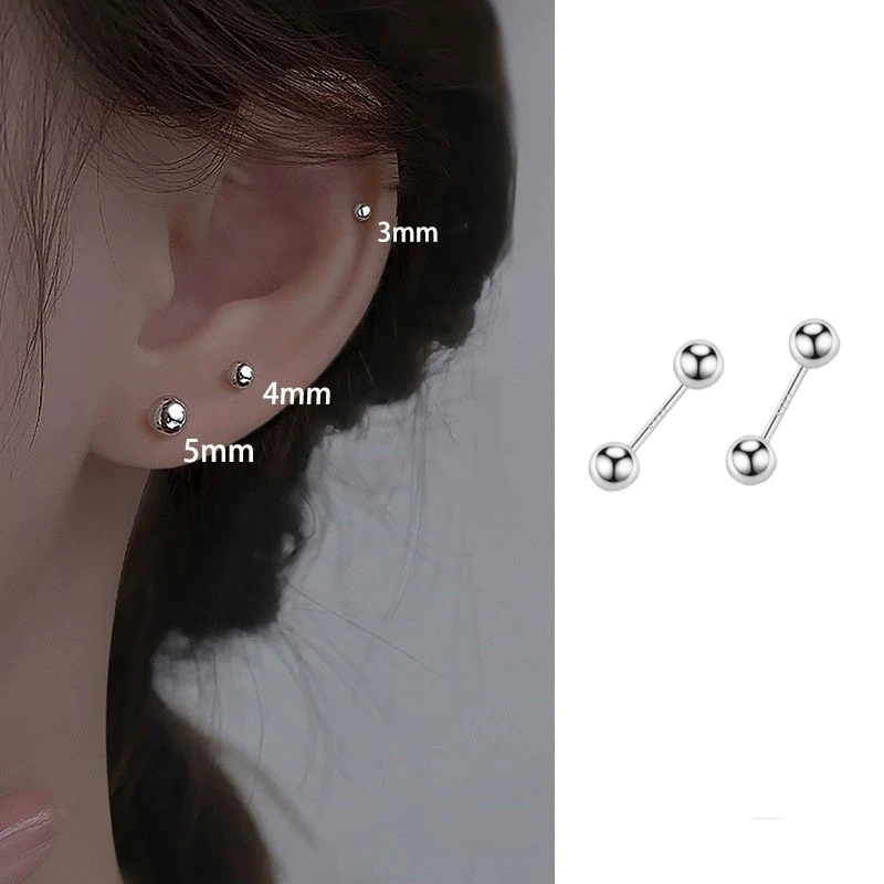 925 Needle 3/4/5MM Bead Piercing Bone Mini Stud Earrings For Women Classic Ear Hole Care Trendy Jewelry Accessories