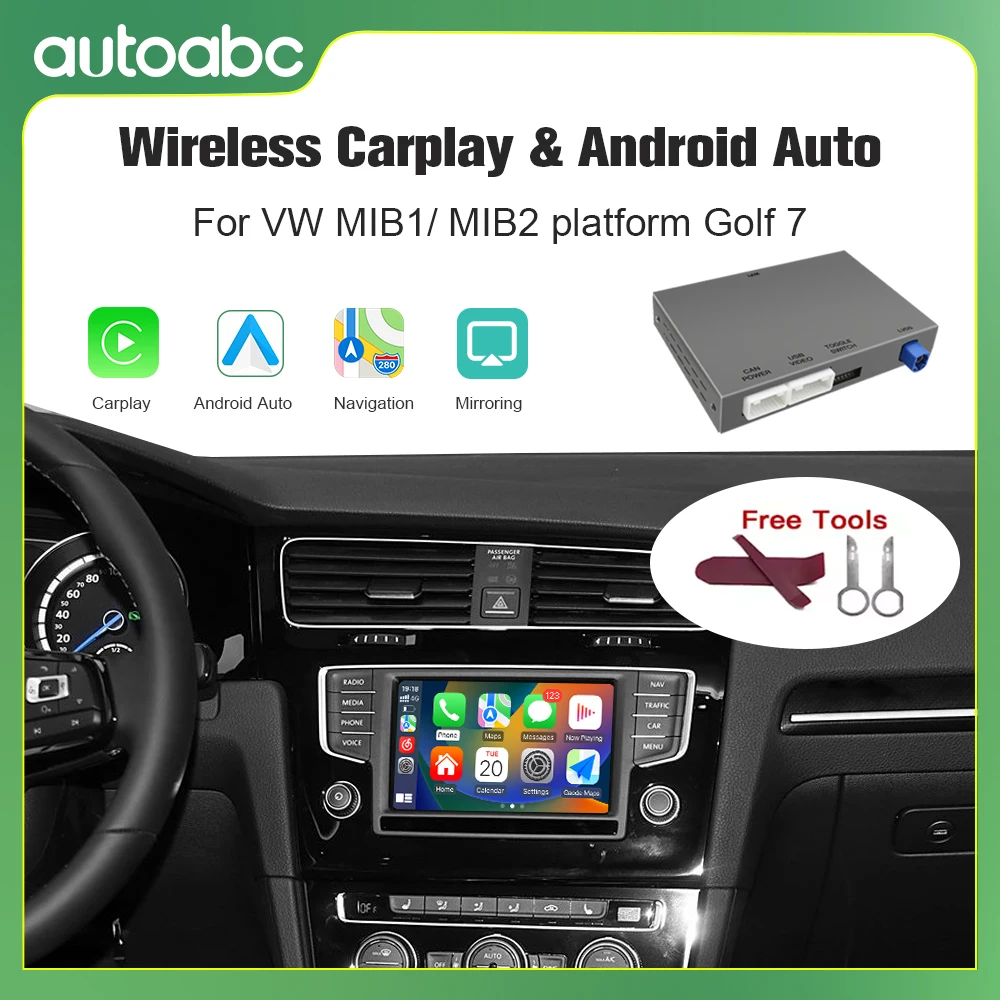 AUTOABC New Wireless Carplay and Android Auto for VW MIB1/MIB2 Platform Golf 7 GTD 2013-2019 with Mirror Link AirPlay Functions