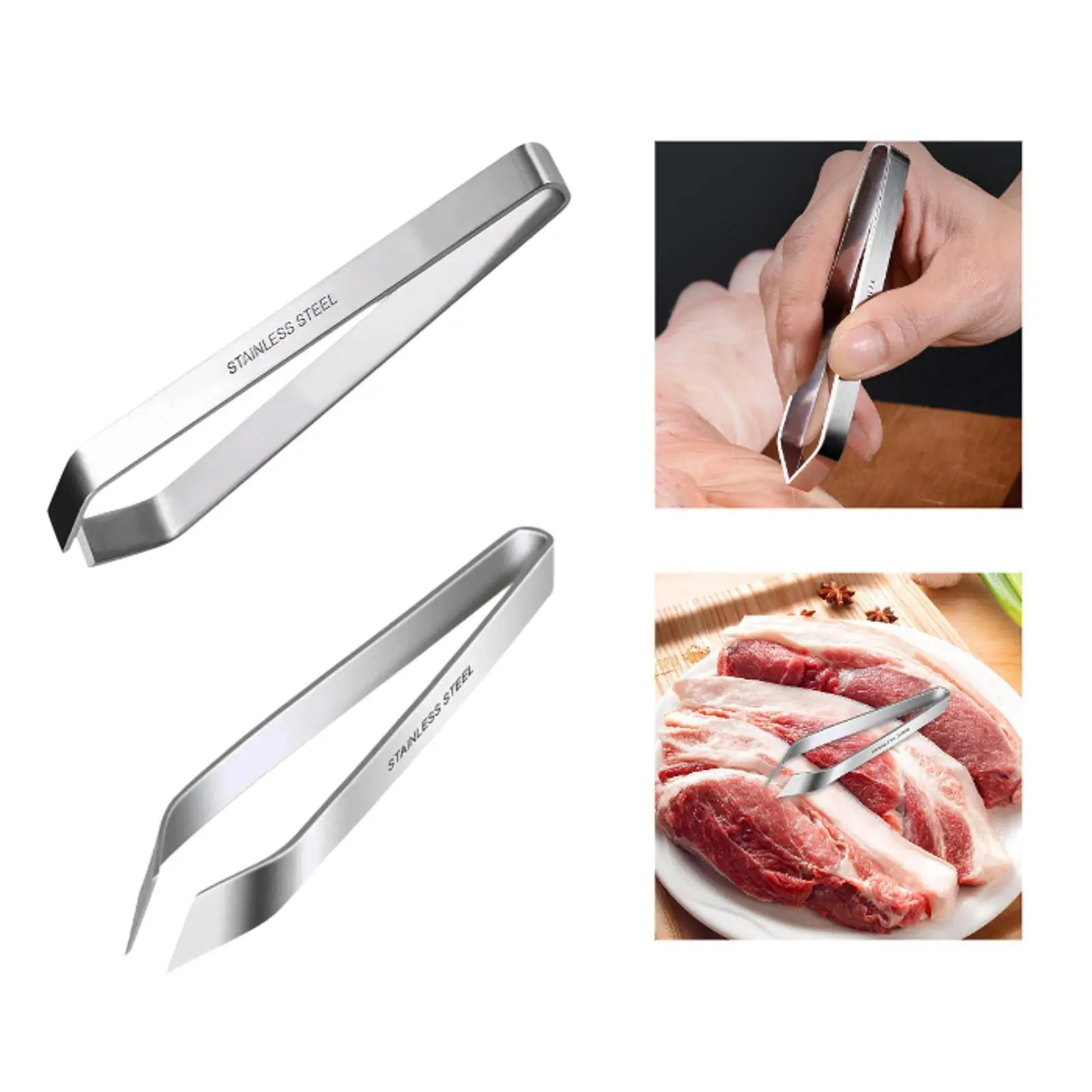 Fish Bone Tweezer Pliers Portable Plucking Clamp Manual Feeding Tongs Stainless Steel Tweezer Remover Tool for Goose Culinary