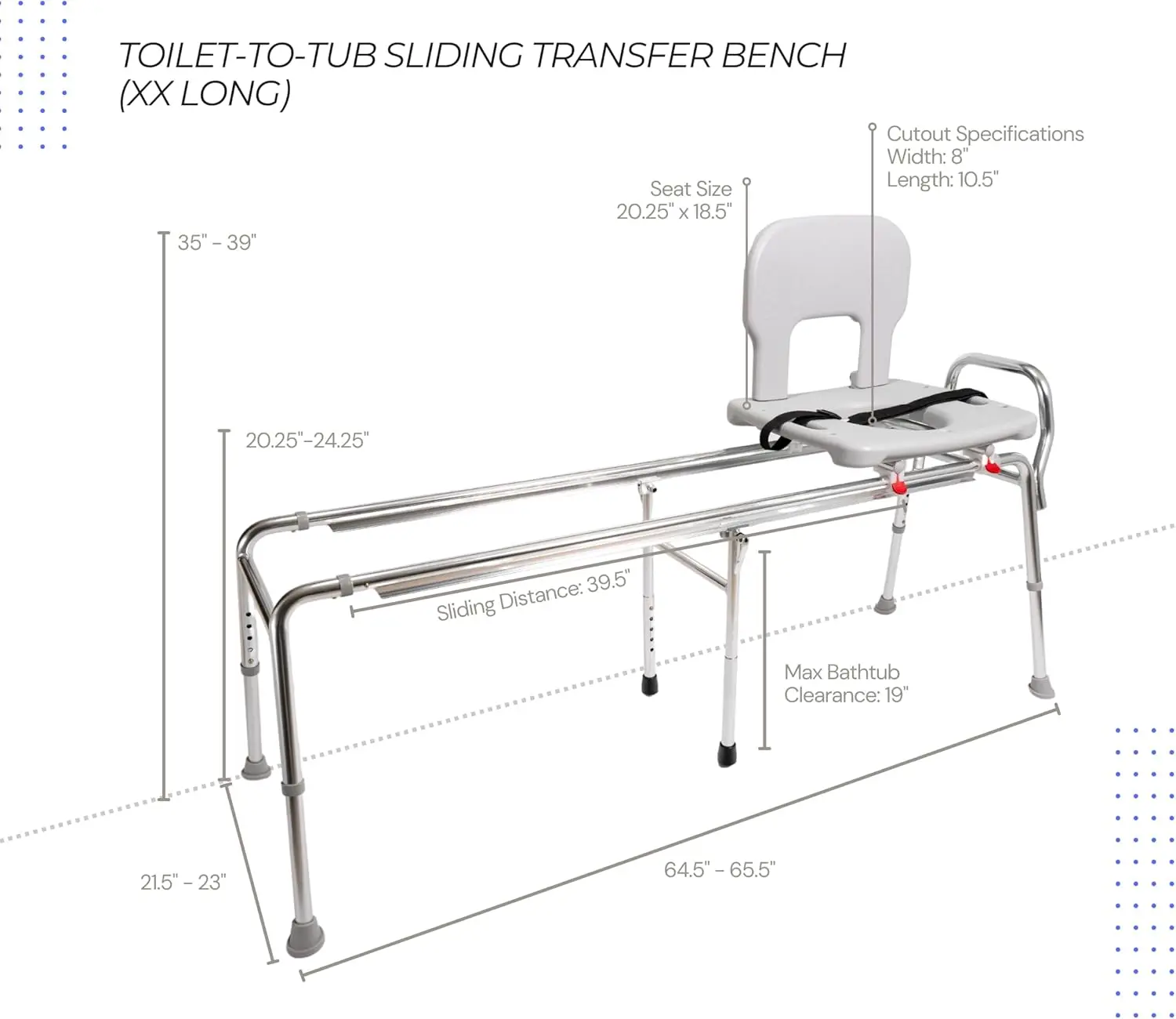 Health Supplies Schiebe-Transferbank und Duschstuhl für Toilettenwanne (XX lang) 77993 – Schiebesystem, Multiple Safety Fe