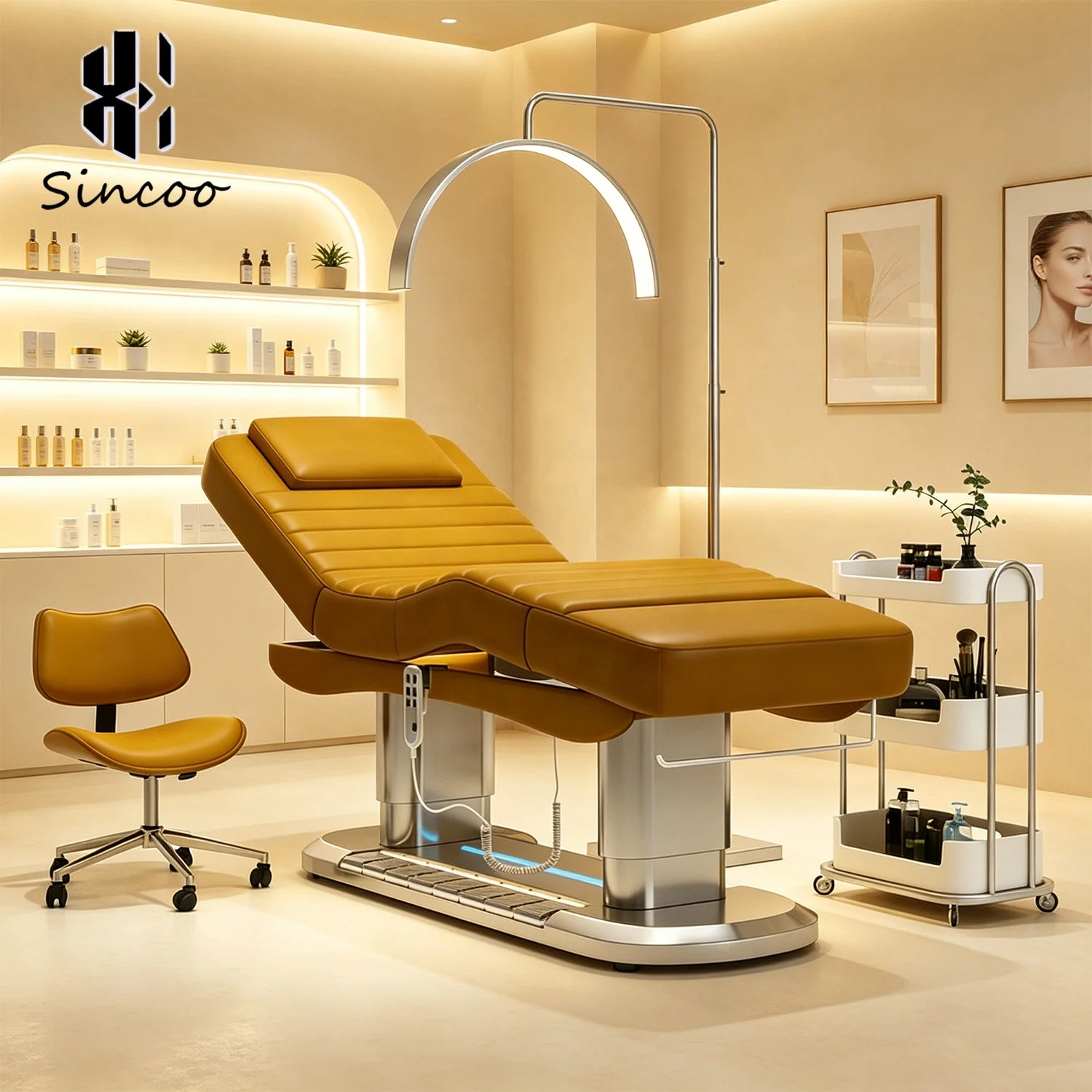 Wholesale High Quality Yellow Modern Multifunctional Facial Spa Bed 3 Motor Cosmetic Electric Beauty Massage Bed Eyelash Bed
