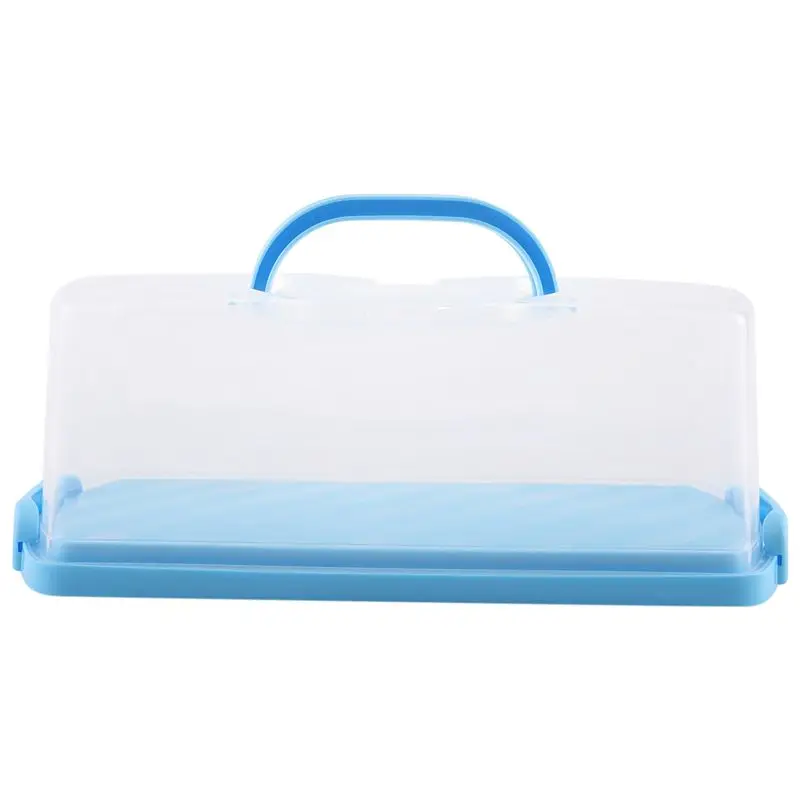 AS63-Portable Bread Box With Handle Loaf Cake Container Plastic Rectangular Food Storage Keeper Carrier 13Inch Translucent Dome