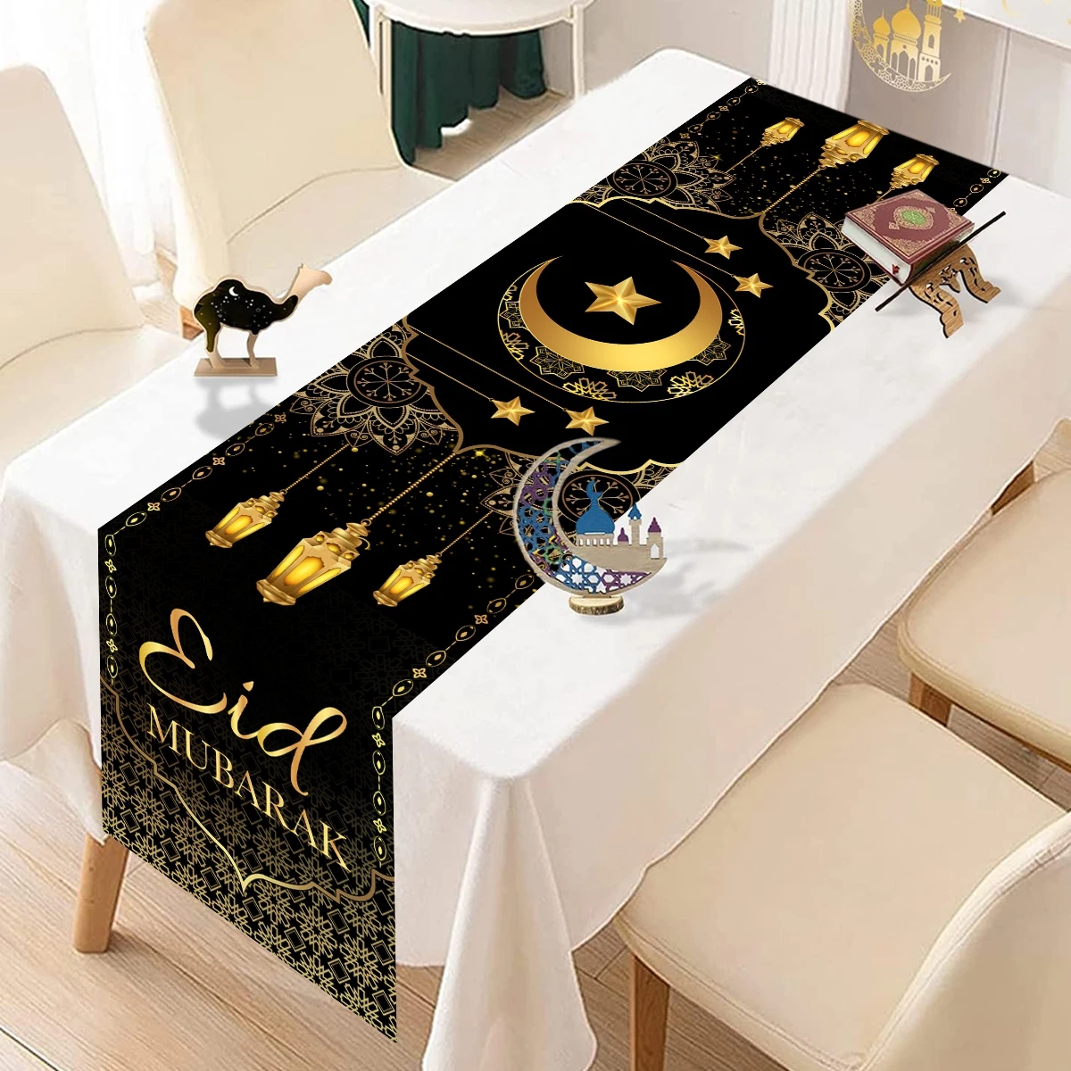 Eid Mubarak Table Runner Ramadan Decoration for Home 2026 Islamic Muslim Party Decor Ramadan Tableware Supplies Eid Al Adha Gift