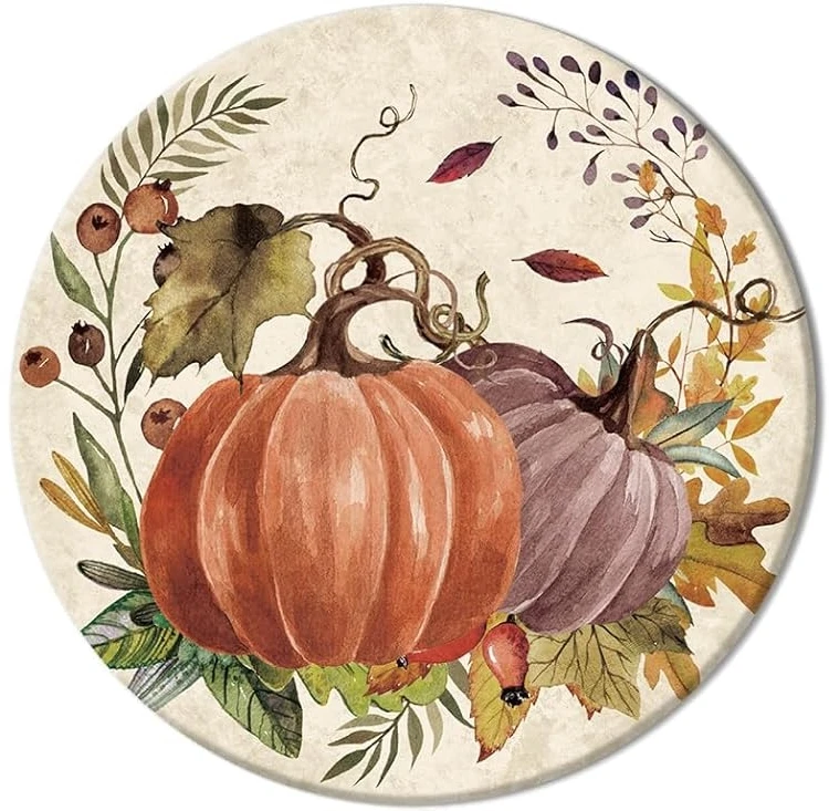 Fall Pumpkin Print Thanksgiving Ceramic Coasters Round Home Kitchen Decorations Coaster Thanksgiving Gift Coaster for Friend