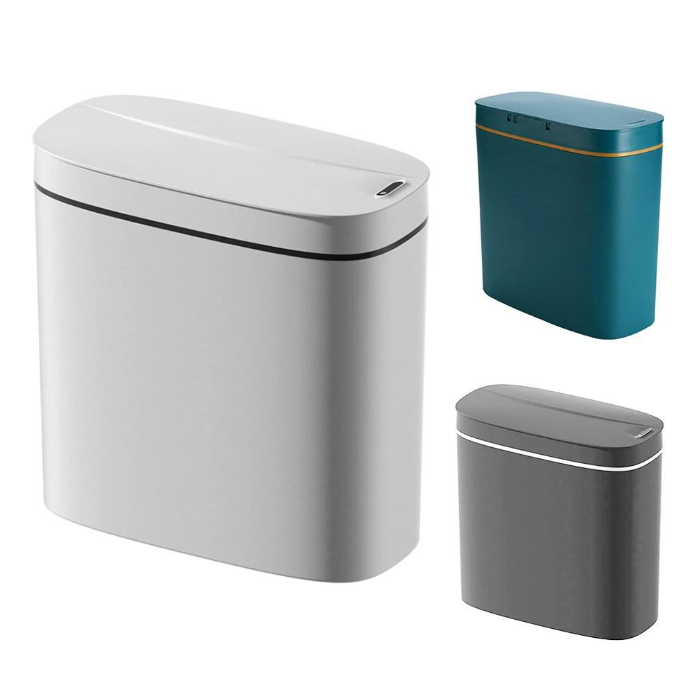 14L Intelligent Touchless Trash Can with Lid Wastebasket Quiet Garbage Bucket IPX5 Waterproof for Bathroom Kitchen Narrow Space