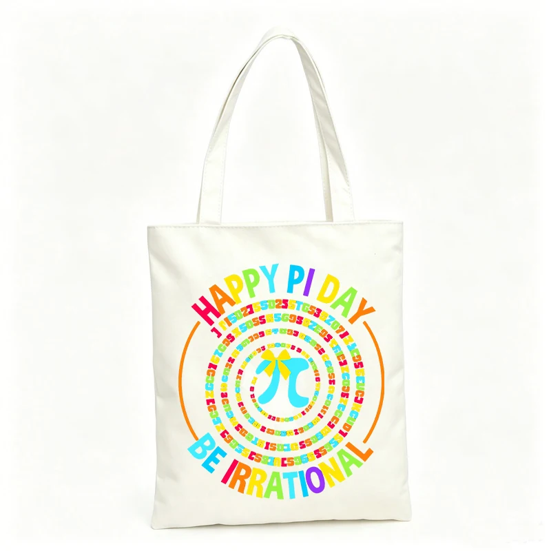 Math enthusiasts' canvas tote bag with pi symbol and numeric pattern, ideal for casual daily use and educational events