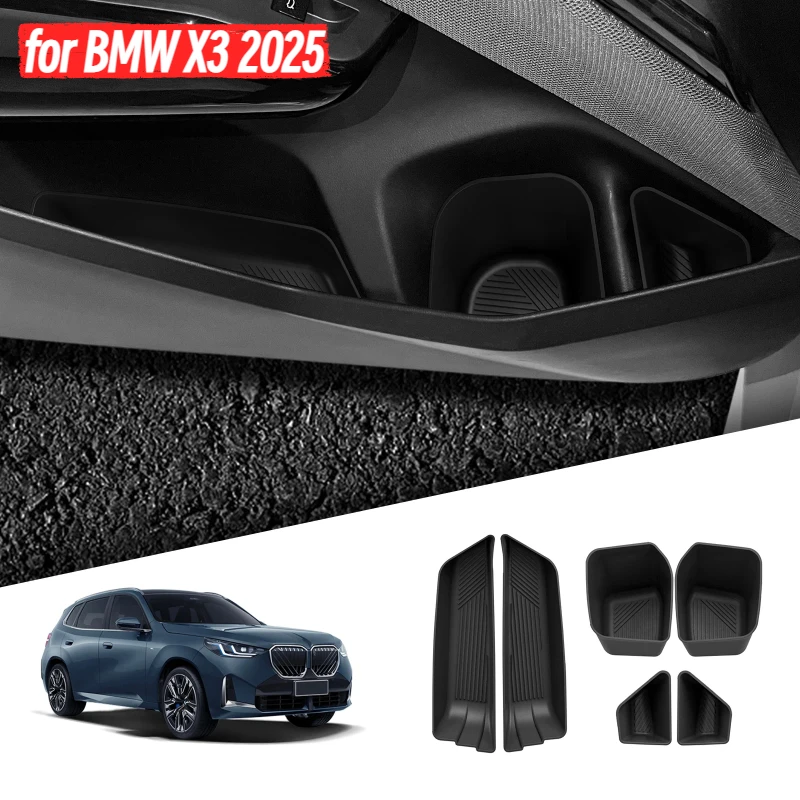 

for BMW X3 2025 Car Front Door Handle Storage Box Groove Tray Organizer TPE Auto Interior Accessories 6PCS Black