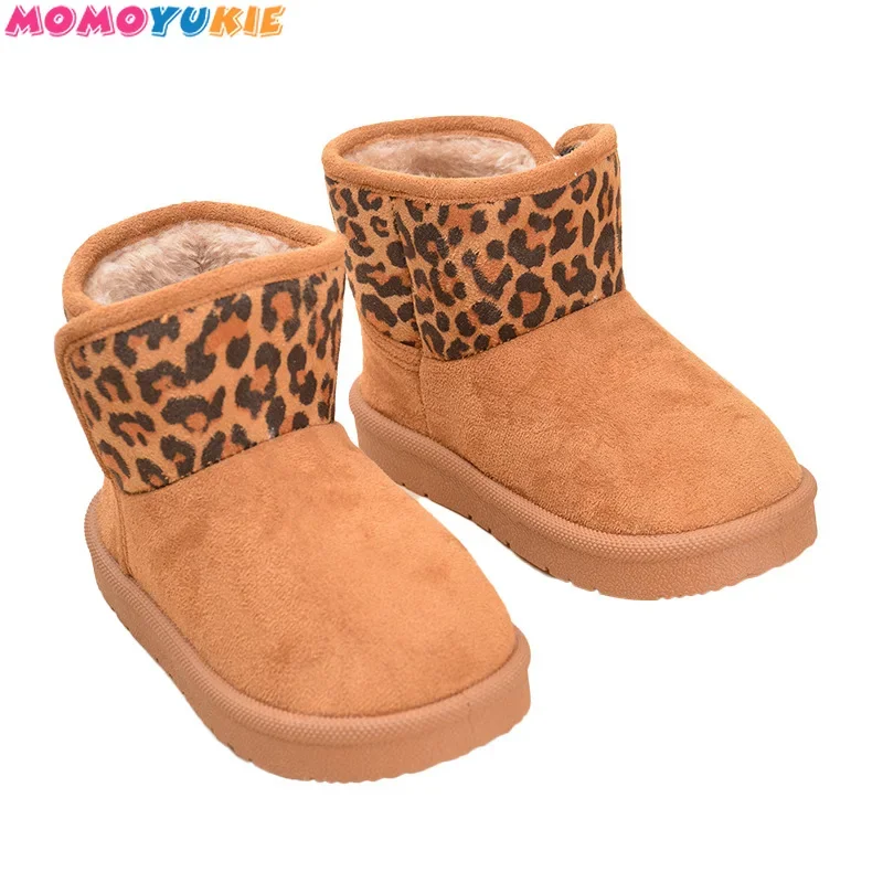 Botas de felpa para niño y niña, zapatos cálidos de piel de leopardo para la nieve, a la moda, novedad de invierno