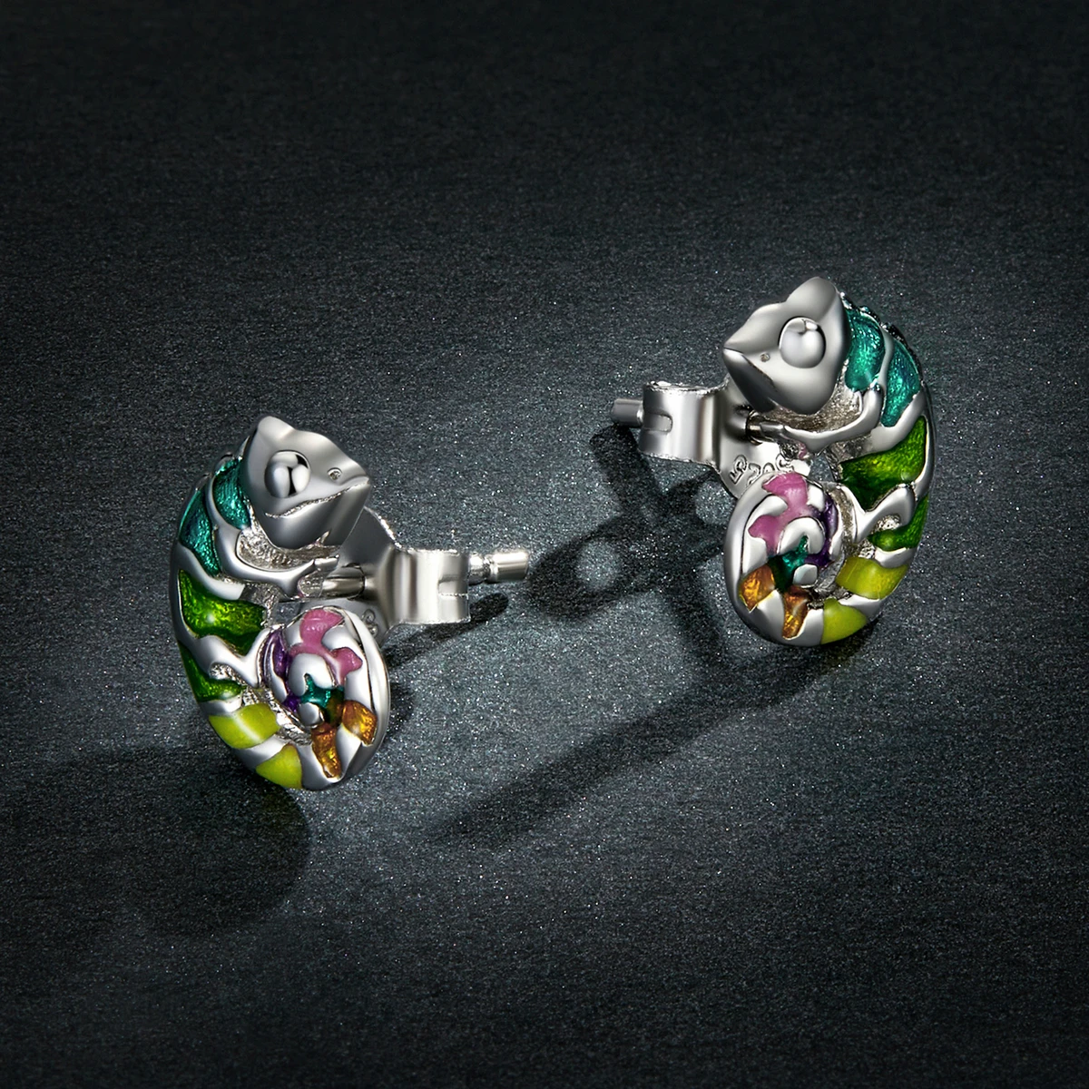 

Multicolor Chameleon Earrings Cute Animal S925 Silver Stud Earrings for Men and Women