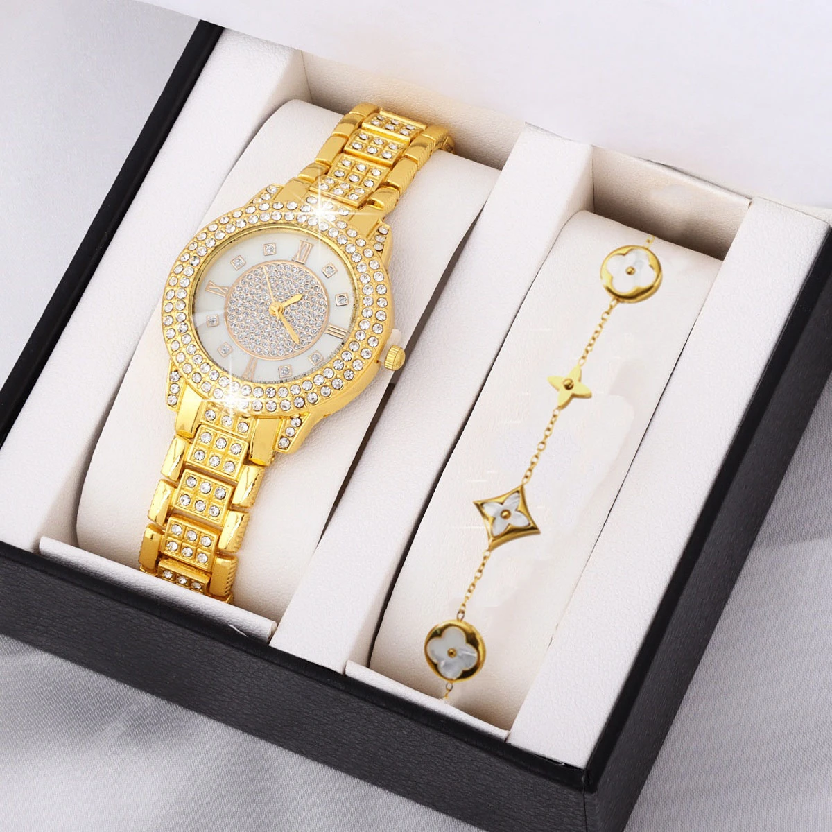 2-4PCS/Set Fashion Women's Quartz Watch Stainless Steel Band Wrist Watches Diamond Jewelry Set(Without Box) reloj para mujer