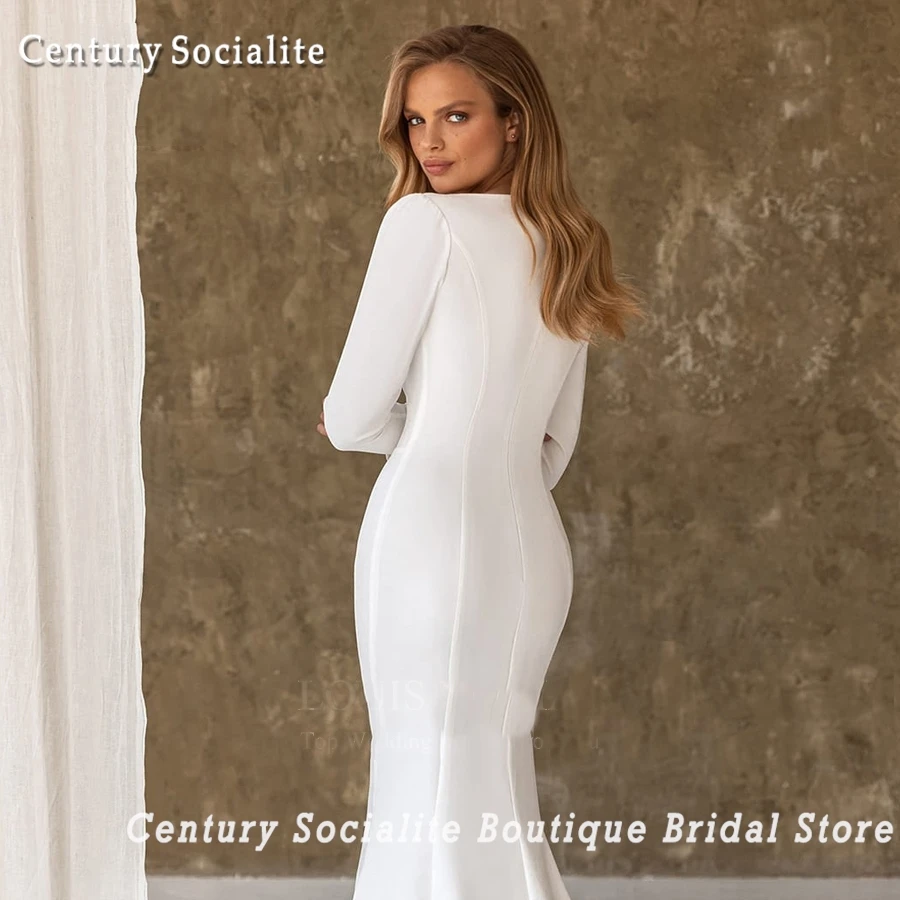 Vestidos de casamento civil sereia manga longa gola quadrada trem varredura elegante vestido de noiva feminino robe de mariée 2025 personalizado