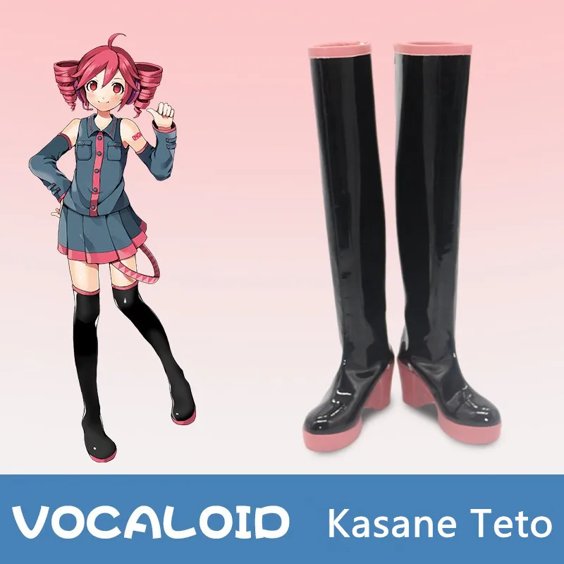 Synthesizer V Kasane Teto Cosplay Kostuum Schoenen Handgemaakte Faux Lederen Lange Laarzen