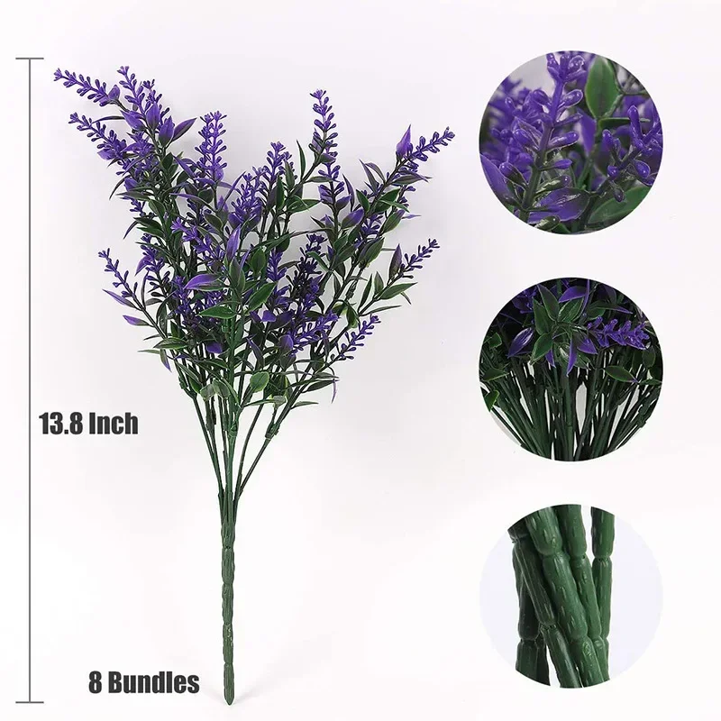 Artificial 7-pronged Pointed Leaf Spikes, Lavender, Wheat  Engineering Simulation Flowers, Outdoor Decoration