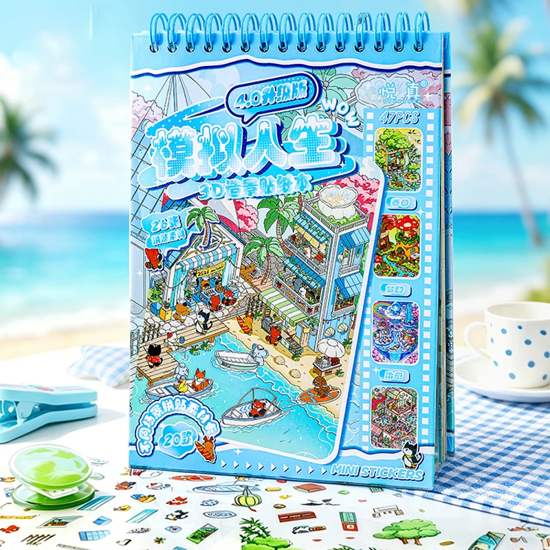 mrpaper-47-pecas-livro-sim-life-40-adesivos-3d-em-miniatura-para-dioramas-decalques-em-camadas-para-casa-de-bonecas-para-diario-diy-scrapbook-material-de-artesanato