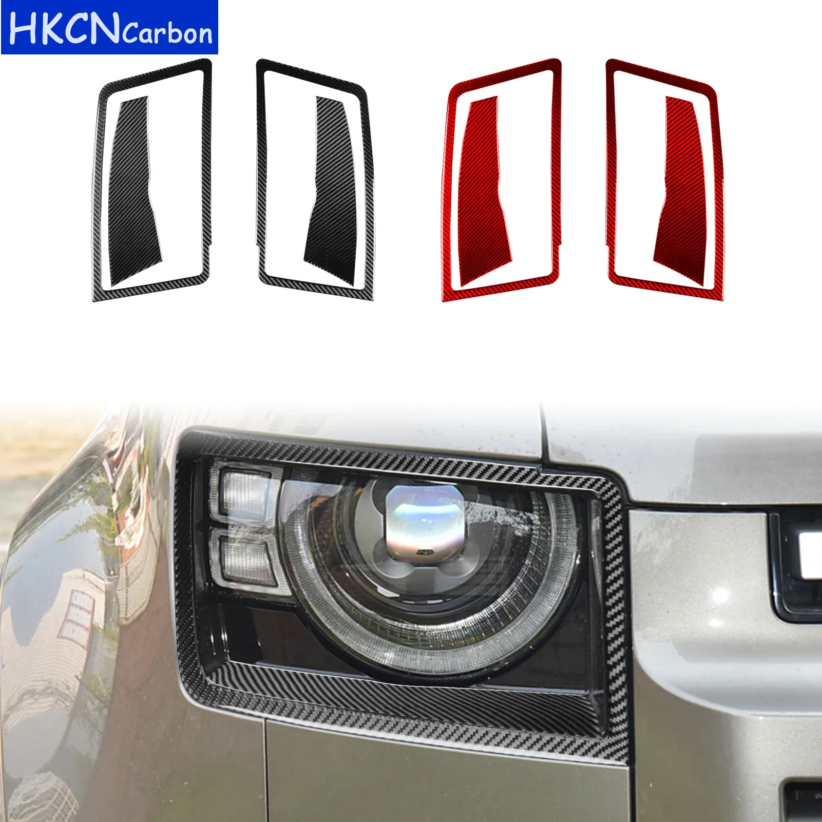 

For Land Rover Defender 2020—2023 Car Accessories Real Carbon Fiber Front Lamp Outer Cover Frame Sticker Decorative Modification