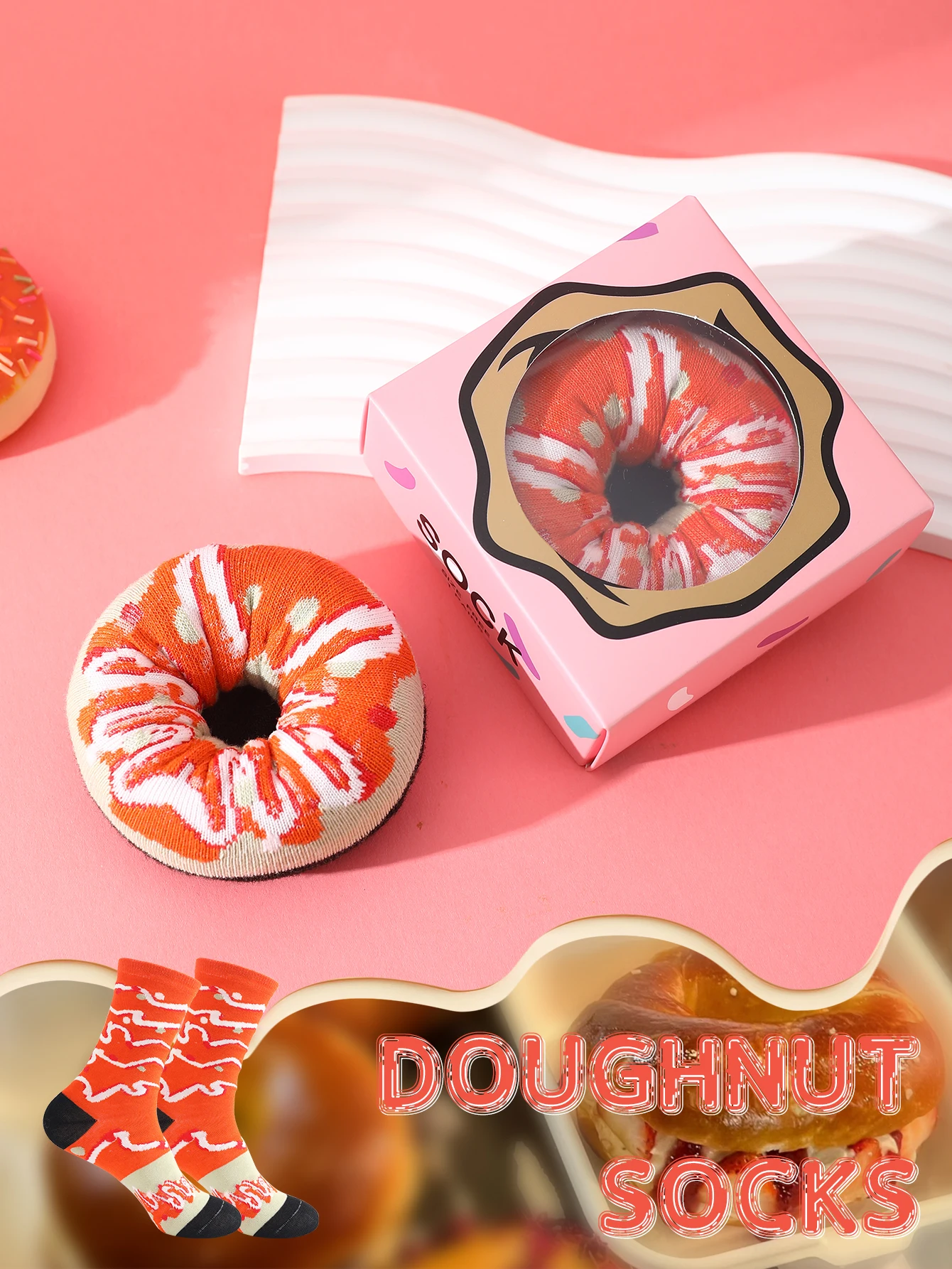 

1 пара носков унисекс до середины икры в форме сладкого пончика, роман и креативный веселый праздничный подарок.