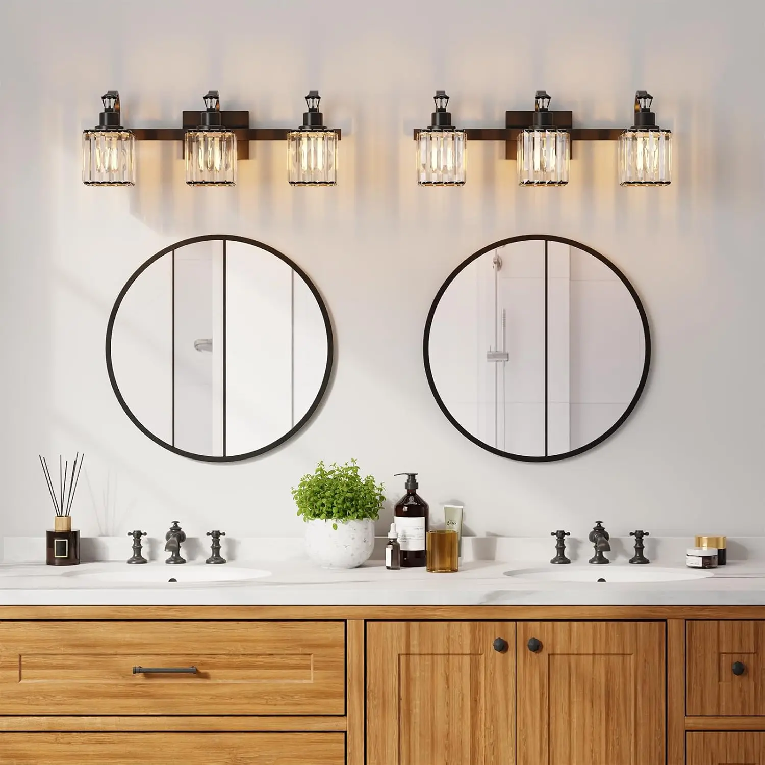 تركيبات إضاءة الحمام الغرور تركيبات إضاءة الغرور الكريستالية الحديثة فوق المرآة 3 أضواء الإضاءة المثبتة على الحائط مع غطاء مربع