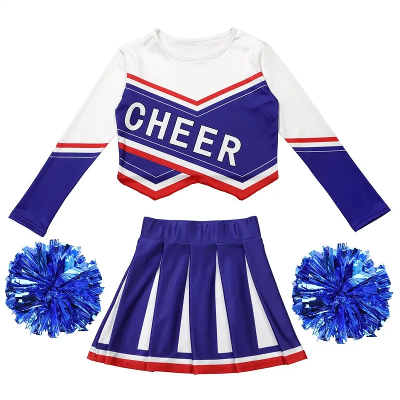 3-12Y Cheerleader Jurk (Met Handbloem) Gedrukte Letter T-shirt Voetbalspel Festival Cosplay Kleding Blauw Rode Rok