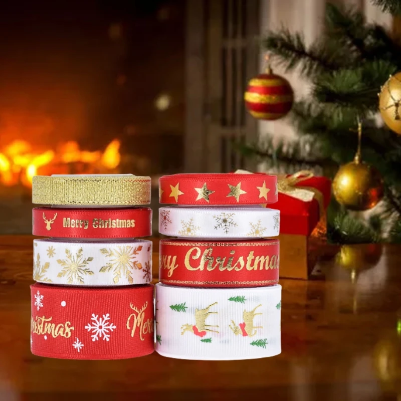 Ribbons DIY Xmas Party Wrapping Decor Supplies Material 8 Patterns Ribbon