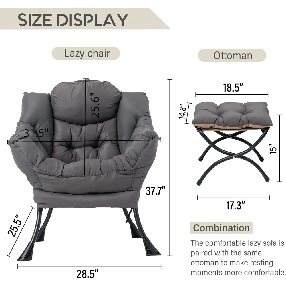 LITA Lazy Chair with Ottoman, Modern Accent Leisure Upholstered Sofa Chair, Contemporary Lounge Reading Chair with Armrests