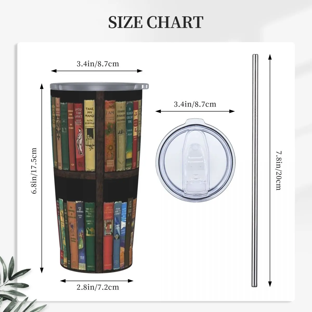 Education Library Book Stainless Steel Tumbler Vacuum Insulated Mug Thermal Cold Cups Straws With Lid 20oz