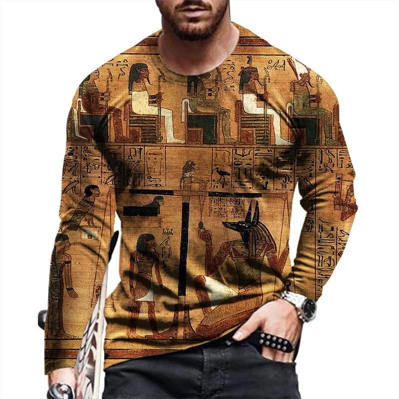 

Egyptian Hieroglyphs T-Shirts 3D Printed Men's Woman Vintage Long Sleeve Shirt Pullovers Pharaoh Graphic Tees Tops Autumn New