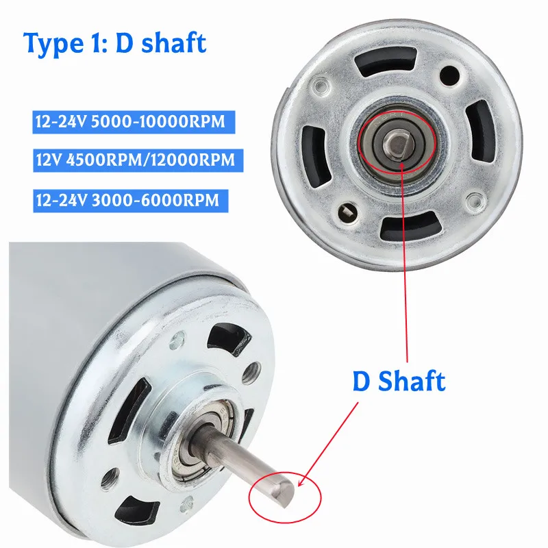 D Shaft RS775 DC Motor 12V / 24V High-speed Large Torque Motor 775 Motors for Small Drill Micro Machine with Ball Bearing