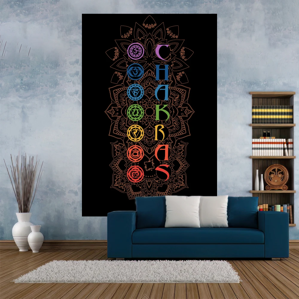 XxDeco Indian Buddha Statue Meditation Tapestry 7 Chakra Printed Mandala Room Decor Wall Hanging Bedroom Background Yoga Mat