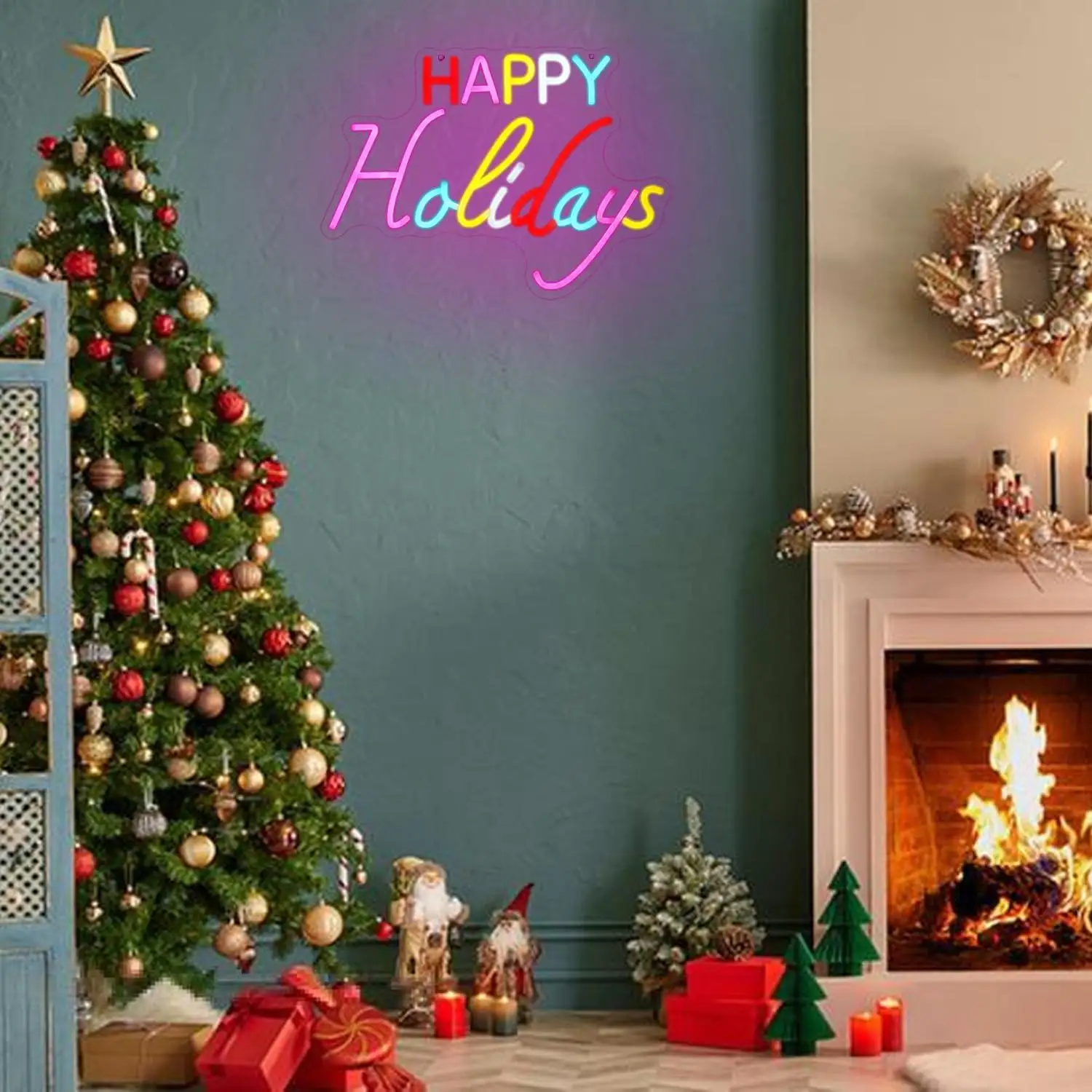 Happy Holidays Neon Sign USB Dimmable LED Neon Lights for Party Home Bar Living Room Wall Decorations Children's Gift Wall Decor