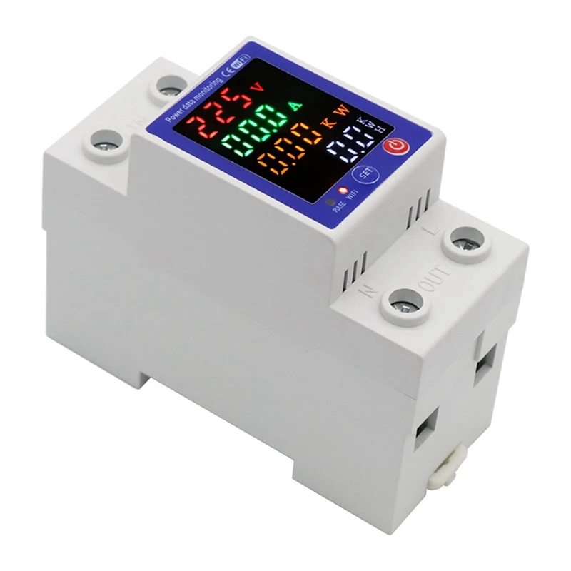 Tuya Wifi Smart Energy Meter Multifunctional Protector Color Display Over Under Voltage Protector Prepaid Meter Durable