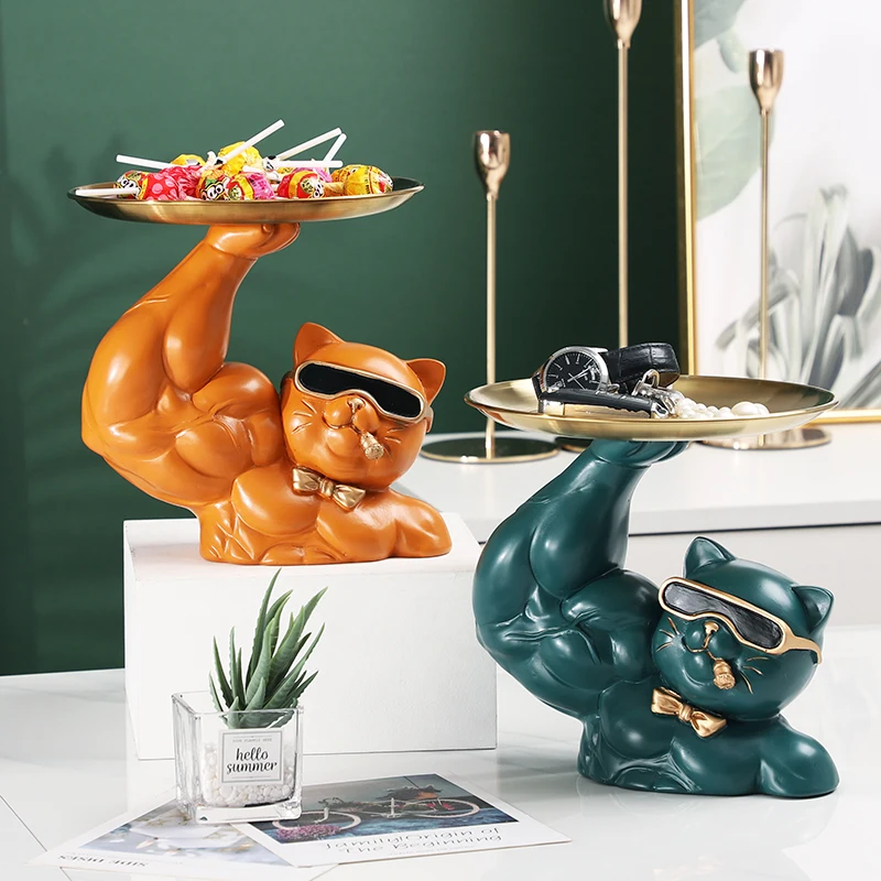 

Muscle Arm Lucky Cat Orange Tray Living Room Put Key Desktop Shoe Cabinet Storage Ornaments Storage Tray Decorations for Home