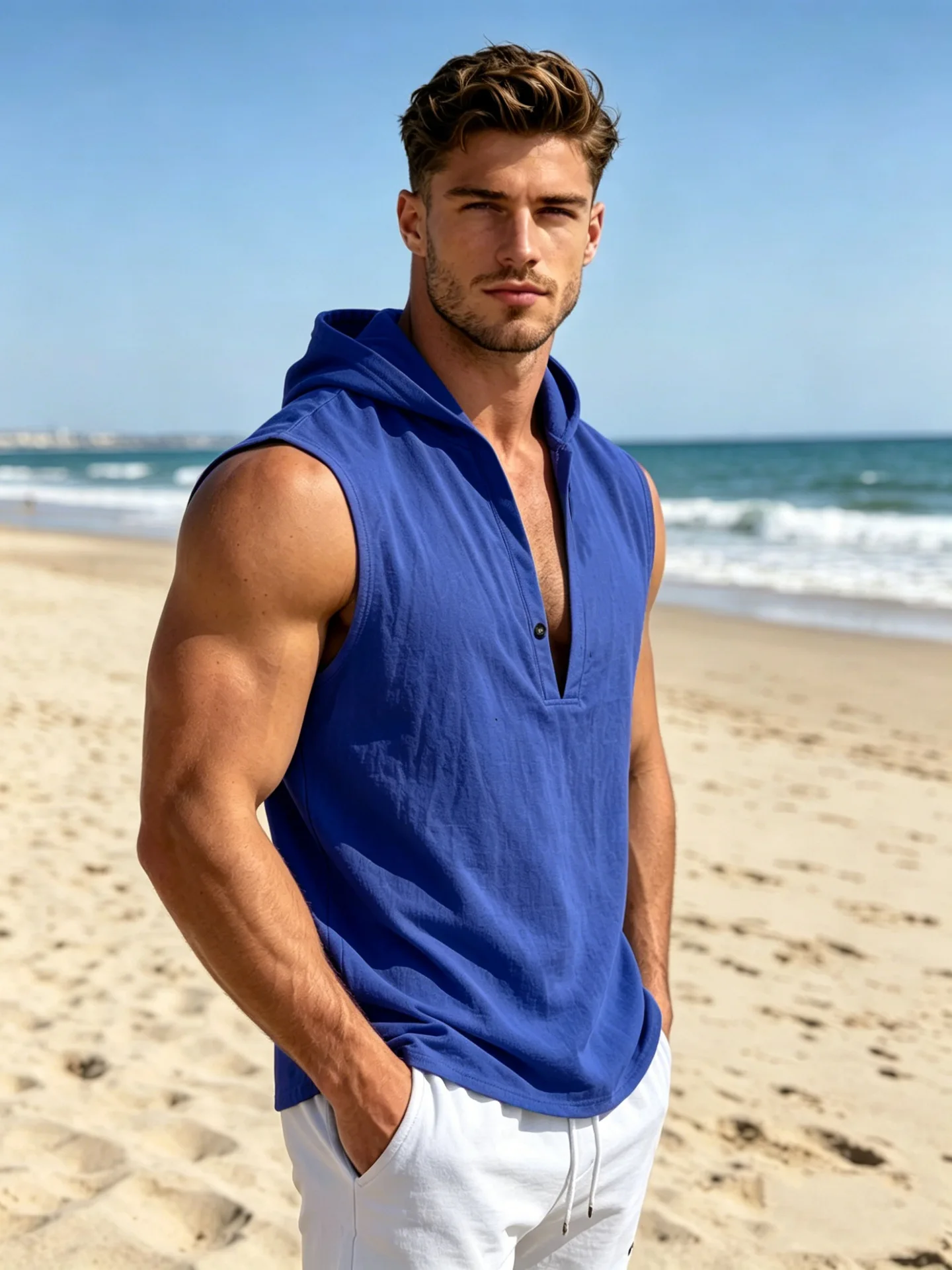 Breathable Linen Men's Hooded Sports & Fitness Tank - Image 5