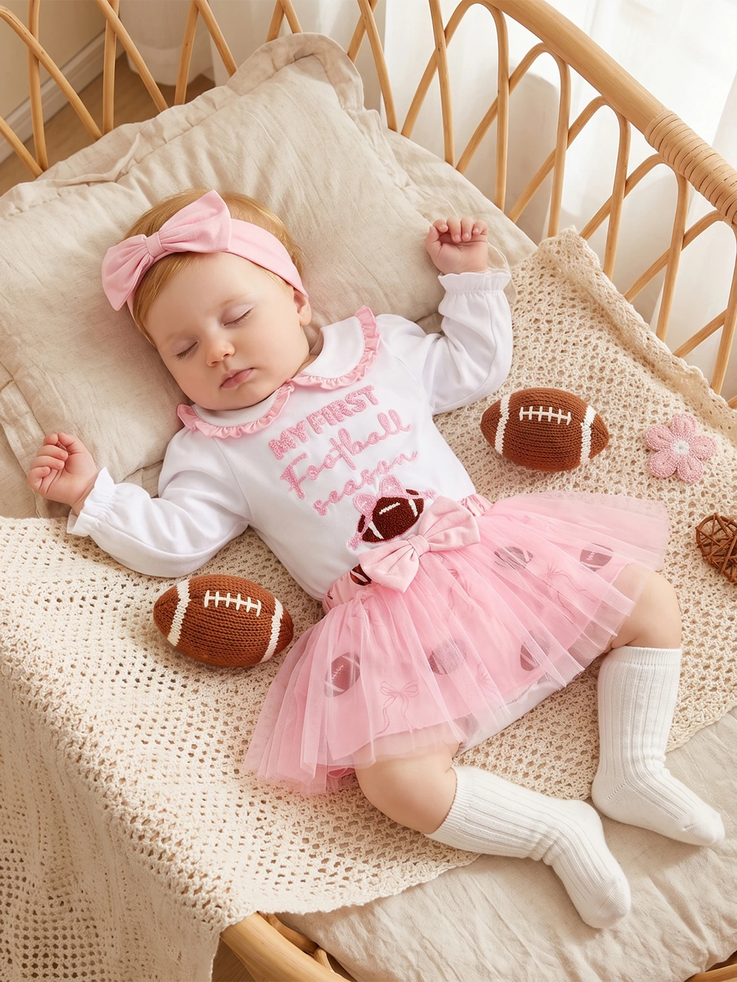 Sleeve Sleeve Romper Baby Baby Girl Embroidered Set Tulle Skirt Set Embroidered Professional Baby Girl Football